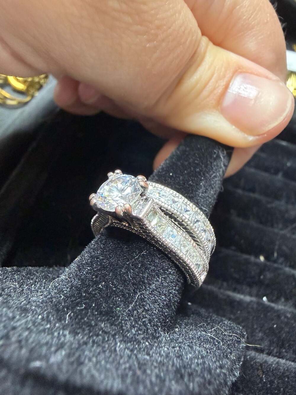 Vintage Style Round Cut CZ Bridal Set Engagement Ring